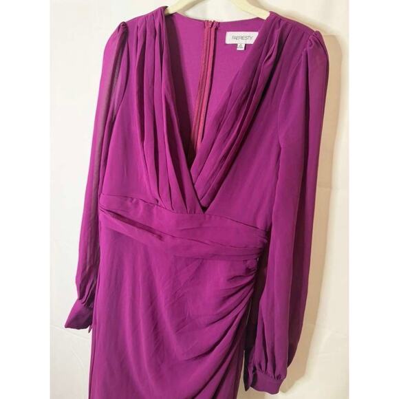 Faeriesty Surplice Neck Lantern Sleeve Chiffon Mermaid Dress in Purple sz Medium - Picture 5 of 10